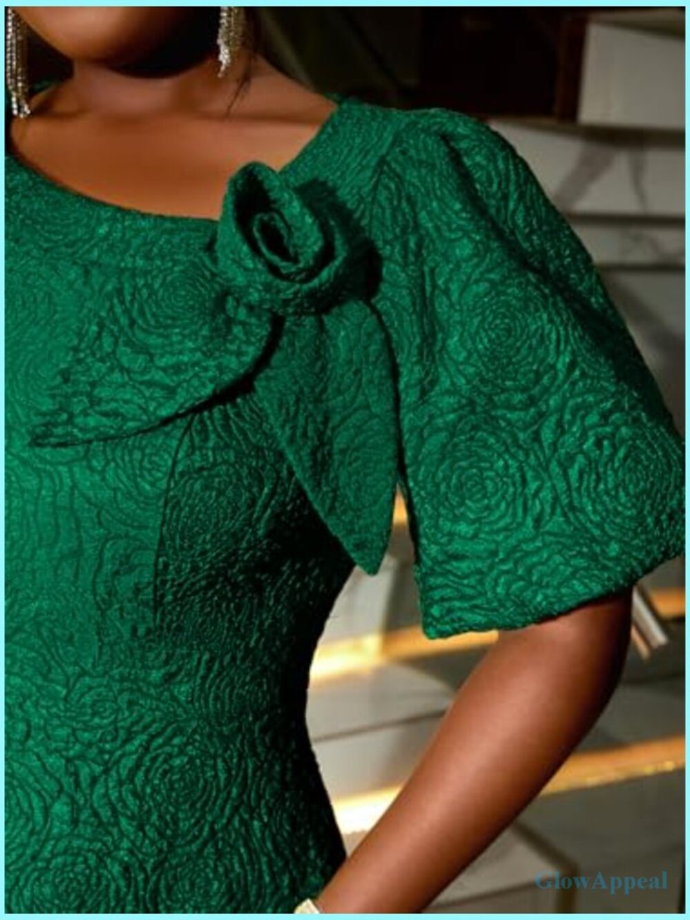 Irregular Neck Puff Sleeve A-Line Jacquard Midi Dress - Picture 5 of 5